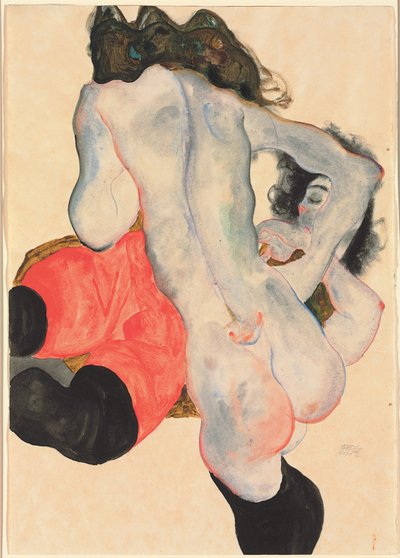 Frau mit roter Hose und stehender weiblicher Akt; Liegende Frau mit roter Hose und stehender weiblicher Akt, 1912 von Egon Schiele