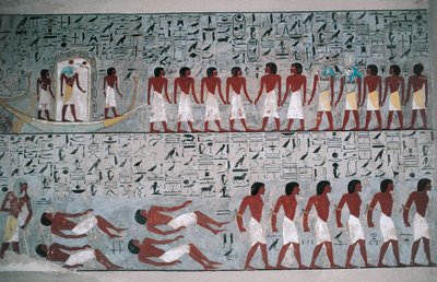 Ägypten, Luxor, Tal der Könige, Grab von Horemheb, Wandmalerei von Egyptian 18th Dynasty