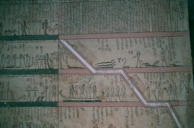 Ägypten, Luxor, Tal der Könige, Grab von Thutmosis III., Grabkammerfresken von Egyptian 18th Dynasty