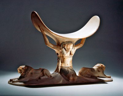 Kopfstütze mit Shu, dem ägyptischen Gott der Luft, aus dem Grab von Tutanchamun, Neues Reich von Egyptian 18th Dynasty