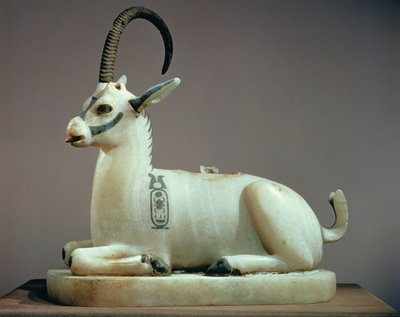 Deckel eines Salbgefäßes in Form eines Steinbocks, aus dem Grab von Tutanchamun (ca. 1370-52 v. Chr.) Neues Reich (bemalter Alabaster) von Egyptian 18th Dynasty