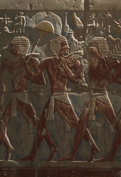 Relief einer Parade zu Ehren der Göttin Hathor (Detail) aus dem Totentempel der Hatschepsut (ca. 1503-1482 v. Chr.) von Egyptian 18th Dynasty