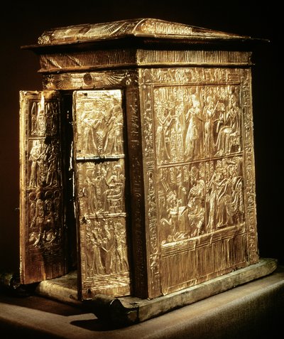 Der goldene Schrein des Tutanchamun (ca. 1370-52 v. Chr.) Neues Reich (Holz überzogen mit Gesso und Blattgold) von Egyptian 18th Dynasty