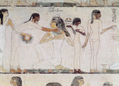 Die Toilette der Edelfrauen, aus dem Grab von Rekhmire, Wesir von Thutmosis III und Amenhotep II, Neues Reich (Wandmalerei) von Egyptian 18th Dynasty