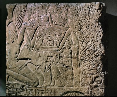 Baumgöttin bietet Essen und Trinken an (Relief) von Egyptian 18th Dynasty
