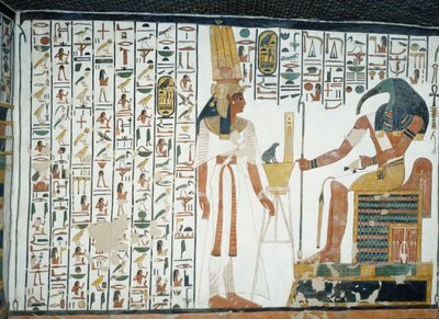 Kapitel 94 des Totenbuchs, Nefertari steht vor dem Gott Thoth, dem ibisköpfigen Schreiber, Fresko, Nordwand, Ostseite der Kammer, Grab von Nefertari (QV66), Tal der Königinnen, Theben. Ägyptische Zivilisation, Neues Reich, Dynastie XIX von Egyptian 19th Dynasty