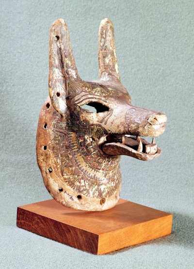 Kopf des Anubis, mit einem klappbaren Kiefer, verwendet als Orakelmaske von Egyptian 19th Dynasty