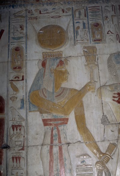 Bemaltes Relief der Göttin Hathor, Kapelle des Osiris, Tempel von Sethos I. von Egyptian 19th Dynasty