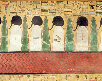 Relief, das schwarzhaarige Götter in der Unterwelt darstellt, aus dem Grab von Sethos I. (r. 1294-1279 v. Chr.) Neues Reich von Egyptian 19th Dynasty