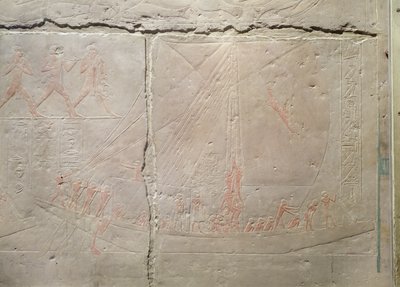 Relief, das eine Bootsfahrt darstellt, aus der Mastaba von Akhethotep, Altes Reich, ca. 2400 v. Chr. von Egyptian 5th Dynasty