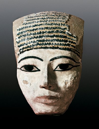 Altes Ägypten: Porträt für einen ägyptischen Sarkophag. 17.-12. Jahrhundert v. Chr. Polychrome Holzschnitzerei. Monistrol von Montserrat, Montserrat Museum. von Egyptian Egyptian
