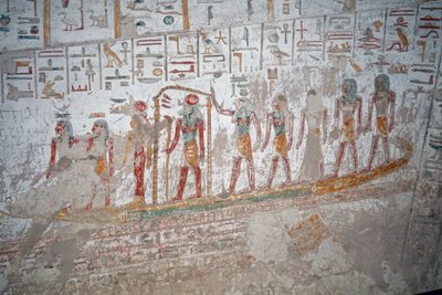 Grab von Ramses IX, Hieroglyphe des Gottes Ra auf dem Boot, Luxor von Egyptian Egyptian