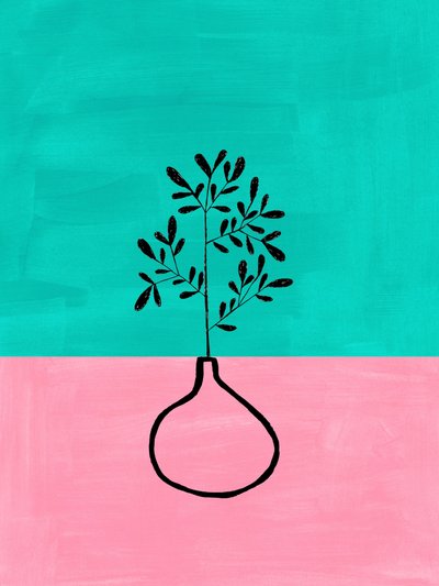 Pink-türkise botanische Vase von Ejaaz Haniff