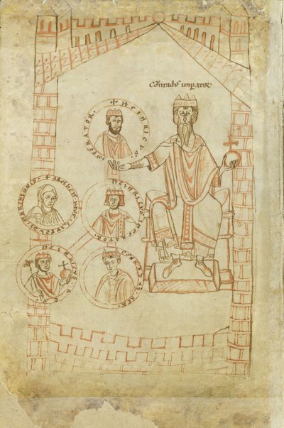 Stammbau der Salier: Konrad II., Heinrich III., Heinrich IV., seine Frau Eupraxia von Kiew, Heinrich V., 12. Jahrhundert von Ekkehard of Aura