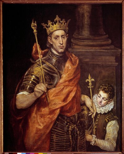Porträt von Saint Louis (Louis IX) mit einem Pagen (1214-1270). Gemälde von Domenikos Theotokopoulos genannt El Greco von El Greco
