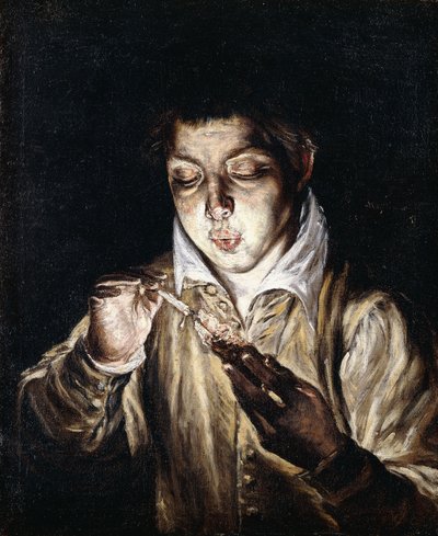 Ein Junge zündet eine Kerze an von El Greco