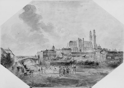 Uppsala Domkirche und Wasserfall von Elias Martin
