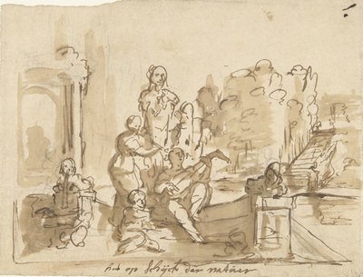 Allegorie mit musizierenden Figuren in einem Garten von Elias van Nijmegen