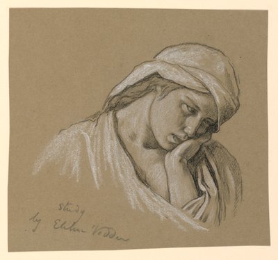 Zeichnung, Porträt einer kostümierten Figur, ca. 1885 von Elihu Vedder