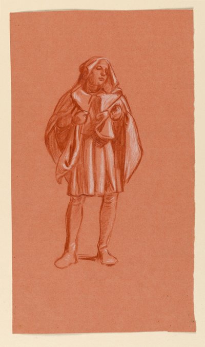 Zeichnung, Studie einer Figur in einem Kapuzenkostüm von Elihu Vedder