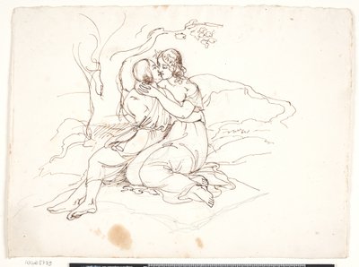 Ein junges Paar in einer Umarmung in einer Landschaft von Elisabeth Jerichau Baumann