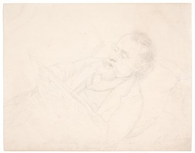 Porträtstudie von J. A. Jerichau, liegend auf einem Sofa und eine Zeitung lesend von Elisabeth Jerichau Baumann