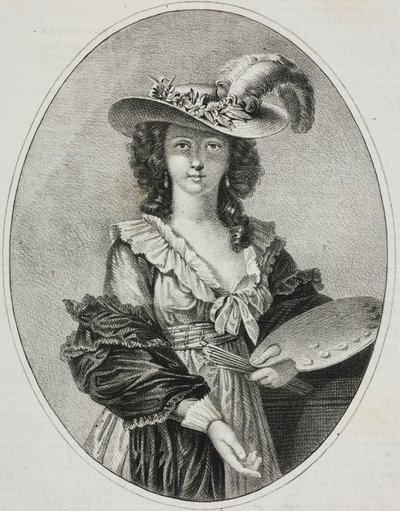 Selbstporträt mit Palette, von der französischen Malerin Elisabeth Vigee Le Brun, Lithographie von Giovanni Mariani aus Poliorama Pittoresco, Nr. 42, 28. Mai von Elisabeth Louise (after) Vigee Lebrun