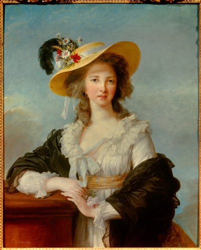 Porträt von Yolande Gabrielle Martine de Polastron, Herzogin von Polignac mit Strohhut von Elisabeth Louise Vigee Lebrun