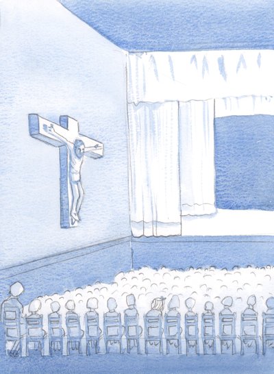 Als nicht-katholisches Kind in einer katholischen Schule schaute ich oft auf die Figur am Kreuz und fragte mich, wer er war und warum er dort war, 2000 von Elizabeth Wang