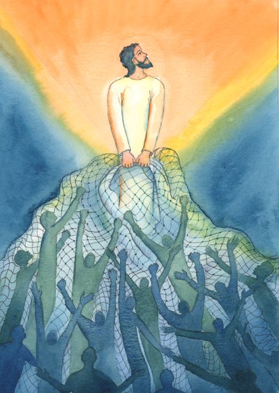 Bei der Messe zieht Jesus wie ein Fischer diejenigen in sein Reich, die ihn lieben von Elizabeth Wang