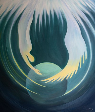 Christus und der Heilige Geist sind wie zwei Arme des Vaters, die die Erde umarmen von Elizabeth Wang