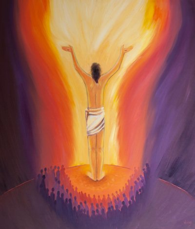 Christus steht unter uns bei der Messe und betet für die Sünder, indem er sein einmaliges Opfer darbringt von Elizabeth Wang