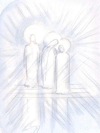 Ich sah Jesus klar, Seine Heilige Mutter an Seiner Seite und den Heiligen Josef neben Ihr. Christus gibt sie uns als Helfer und Vorbilder von Elizabeth Wang