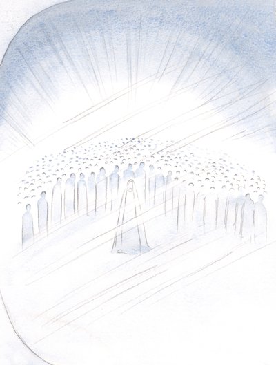 Ich sah die Heiligen drängen, als ob sie das Privileg hätten, uns zu helfen, mit der Jungfrau Maria im Zentrum, 2000 von Elizabeth Wang