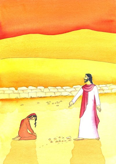 Jesus vergibt der Frau, die beim Ehebruch ertappt wurde von Elizabeth Wang