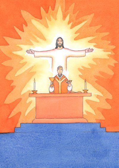 Jesus ist bei der Messe mit uns, betet zum Vater in unserem Namen um Hilfe in unseren Bedürfnissen und um ewiges Heil. Wir können all unsere Gebete mit seinem großen Opfergebet vereinen von Elizabeth Wang