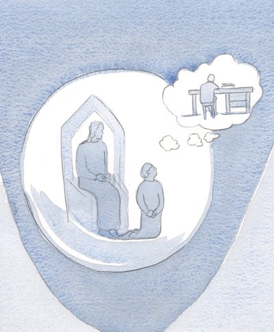Jesus wartet mit unendlicher Geduld und Freundlichkeit, wenn ich beschlossen habe zu beten, aber abgelenkt bin von Gedanken an die Arbeit, die ich getan habe von Elizabeth Wang