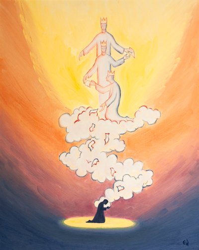 Unsere Gebete für andere steigen wie Briefe auf einer Wolke von Weihrauch zum Himmel, zu Gott der Heiligen Dreifaltigkeit, und tragen alle Namen unserer Lieben von Elizabeth Wang