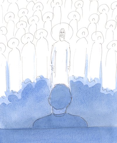 Die Heiligen sind um uns herum, mit Christus, während wir beten; sie erfreuen sich an der Liebe in unseren Herzen und an jedem ehrfürchtigen Wort und jeder Geste, wenn wir sie ehren und die drei göttlichen Personen anbeten und preisen von Elizabeth Wang