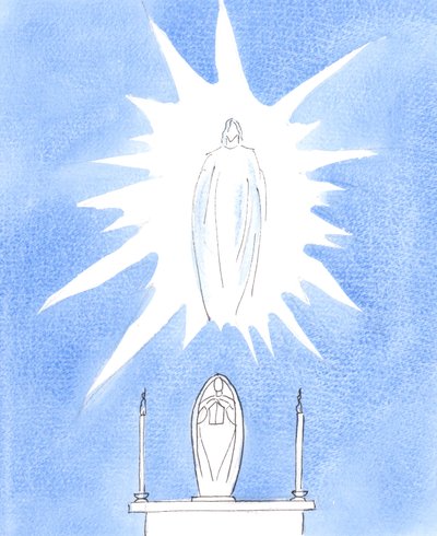Wir sind zu Recht, Maria, die selige Jungfrau, zu ehren, durch die der Vater uns Seinen Sohn gab und alle Gnaden, die wir in der Kirche empfangen, besonders in der Heiligen Eucharistie, 2005 von Elizabeth Wang