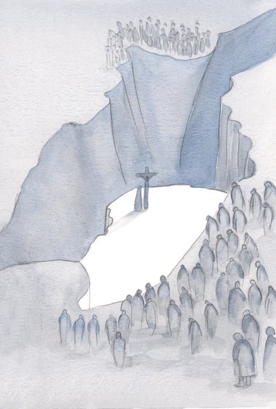 Welcher Abgrund liegt vor uns in der Messe, da wir Teil des einen Opfers für die Sünde werden, vereint mit jener vergangenen Zeit, als Christus am Kreuz uns rettete. von Elizabeth Wang