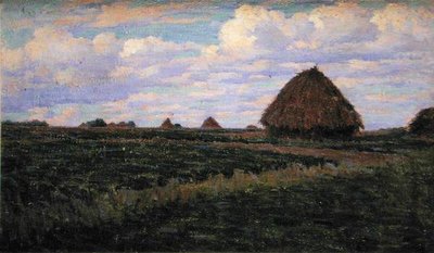 Heuhaufen auf einem grünen Feld von Elmer Boyd Smith