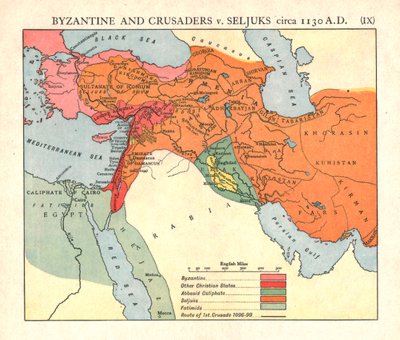 Byzantiner und Kreuzfahrer gegen Seldschuken, um 1130 n. Chr., ca. 1915 von Emery Walker Ltd