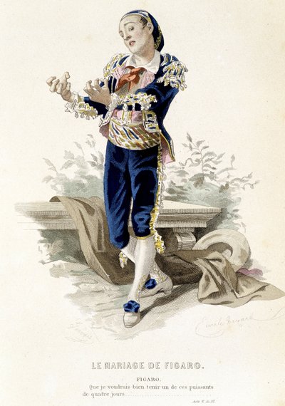 Figaro in „Die Hochzeit des Figaro“ - in „Gesammelte Werke von Beaumarchais“, Zeichnungen von Emile Bayard, ed. Laplace Sanchez & cie, Paris von Emile Antoine Bayard