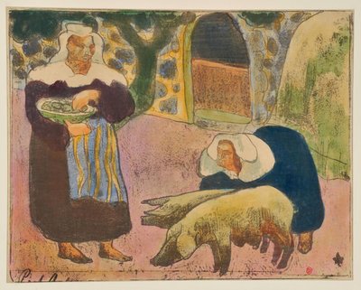 Bretoninnen füttern die Schweine von Emile Bernard