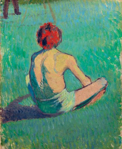 Junge sitzt im Gras - Emile Bernard, Öl auf Leinwand von Emile Bernard
