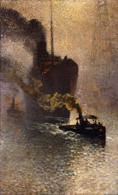 Im Schlepptau auf der Themse im Nebel, 1918 von Emile Claus