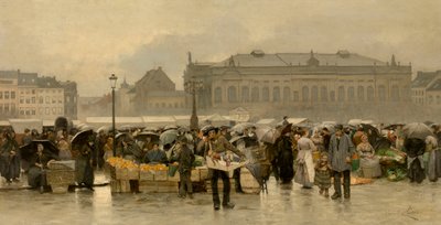 Der Markt vor dem Theater in Antwerpen von Emile Claus