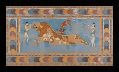 Gemälde des restaurierten Taureador-Freskos aus dem Palast von Knossos von Emile Gilliéron