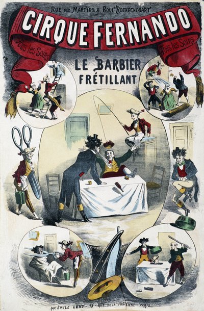 Cirque Fernando: Der schreibende Barbier - Plakat von Lévy, Ende des 19. Jahrhunderts von Emile Levy